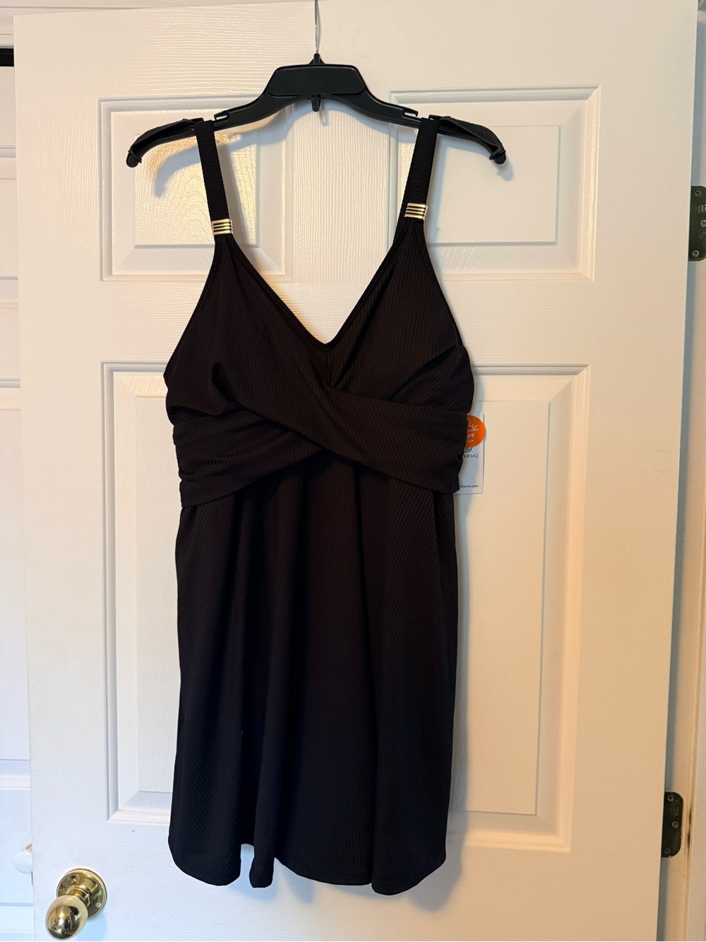 Black Twist-Front Charmo Maternity Swim dress  with Gold-Accent on straps